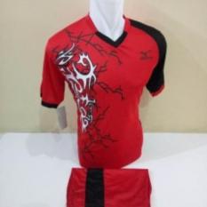 setelan olahraga kaos bola jersey futsal baju volly mizuno lightning merah