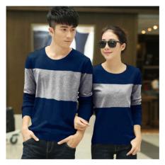 Shoppaholic Shop Baju Couple Stripe Two Tone - Navy / Kaos Oblong / Kaos Pasangan / Kaos Couple / Pakaian Kembar / Baju Muslim Wanita / Baju Muslim Pria / Couple