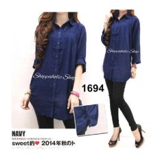 Shoppaholic Shop Kemeja Wanita Jumbo Polos - Navy / Baju Jumbo / Kemeja Jumbo / Big Size / Baju Jumbo Wanita / Baju Muslim Jumbo / Baju Ukuran Besar / XL / XXL / Baju Muslim / Tunik Jumbo
