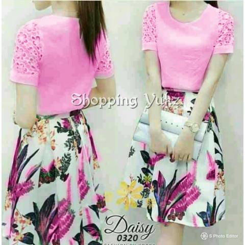 Shopping Yukz Midi Dress Wanita FIORE - PINK / Dress Korea / Gaun Wanita / Gaun Midi / Gaun Pesta / Baju Pesta
