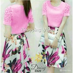 Shopping Yukz Midi Dress Wanita FIORE - PINK / Dress Korea / Gaun Wanita / Gaun Midi / Gaun Pesta / Baju Pesta