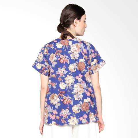 Simple Ladies SL Top Cotton Flower Atasan Wanita - Blue