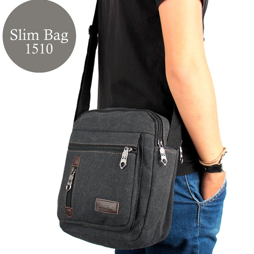 JUAL MURAH Tas Selempang Pria Kanvas Import Vintage Messenger Tas Selempang Pria Kanvas Import Vintage Messenger Crossbody Bag Hitam