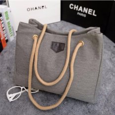 Korean Fashion Style Tas Wanita Batam Tote Bag Canvas Korea Import - Grey