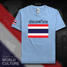 Thailand Baju Seragam Tim Katun Baju Sepak Bola T-shirt Baju Bola Penggemar Bola (Lengan pendek biru muda hitam kata)