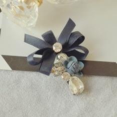 Asli Perhiasan Bunga Rhinestone Bow Bunga Jepit Rambut Sisi Clip Ponytail Klip Folder Kata Korea Aristokrat Ladies Bagian (Dark Biru) -Intl