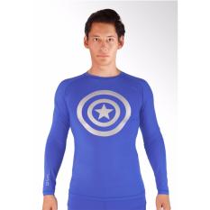 Tiento Baselayer Baju Kaos Ketat Manset Lengan Panjang Biru Captain America Silver Rashguard Compression Base Layer Olahraga Lari Sepak Bola Futsal Voli Running Renang Diving Sepeda Golf Original
