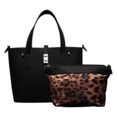 Trendz Premium PU Leather Tote Bag Set 2 Black-Intl