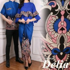 UC Kemeja Pria Traditional Couple / Gamis Muslim / Kebaya Dress Wanita Batik Pasangan/ Set Muslim (liade) AK - Biru D2C
