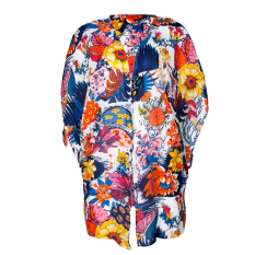 Wanita Blus Bermotif Bunga-bunga Lepas Kain Tipis Kardigan Baju Sutera