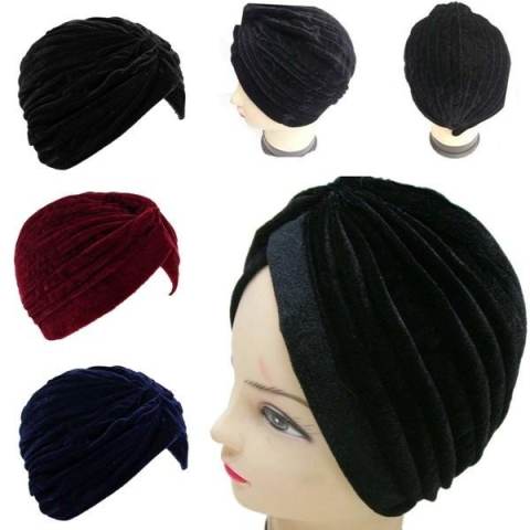 Wanita Indian Beludru Turban Cap Kepala Hat Wrap Band Rambut Cover Headban Hitam-Intl 5