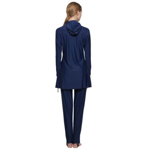 Wanita Plus Ukuran Swimwear Muslim Fashion Muslimah Islam Swimsuit Berenang Surf Wear Sport Pakaian Navy Blue-Intl 2