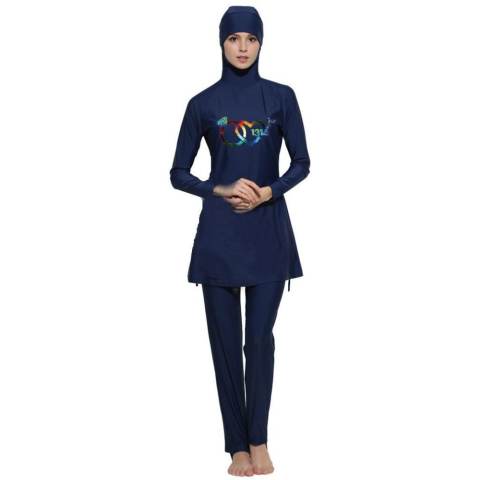 Wanita Plus Ukuran Swimwear Muslim Fashion Muslimah Islam Swimsuit Berenang Surf Wear Sport Pakaian Navy Blue-Intl 1