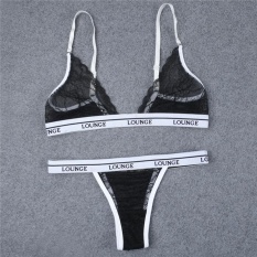Women's 2 Piece Lingerie Set Lace English Letters Printed Bra with Briefs (black) - intl