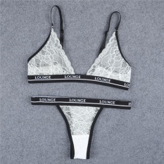 Women's 2 Piece Lingerie Set Lace English Letters Printed Bra with Briefs (white) - intl