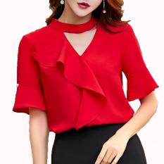 Xavier blouse trendy casual Merah Blouse Lengan panjang / blus jumbo / blus big size / Blouse Polos Cewek / Hem Kemeja Baju Wanita Fashion Bangkok / Blus Korean Style / Blouse Wanita Modern / blus wanita terbaru