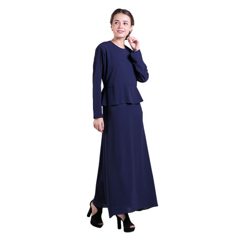 Zada Gamis Maxi Dress Peplum Dan Ruffle - Navy 1