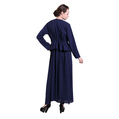Zada Gamis Maxi Dress Peplum Dan Ruffle - Navy 2