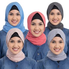 Zada Pashmina Cassanova - Merah, Hitam, Biru, Abu & Cream - 5 pcs