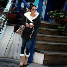 Zanzea Gugur Musim Dingin Fashion Wanita Berkerudung Panjang Sweatshirt Hangat Ritsleting Ngomong Batak Pakaian Jaket hoodie Jaket Tipis Jalan Pemukiman Ukuran Lebih Cahaya Hitam & #45; Internasional
