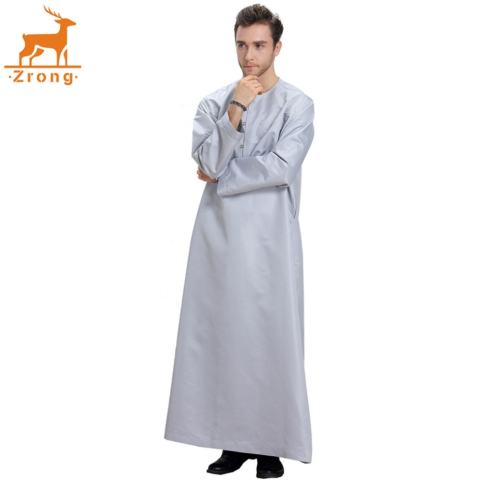 Zrong TH808 Laki-laki Modis Muslim Arab Timur Tengah Lengan Panjang Polos Warna Robe (Grey)-Internasional 1