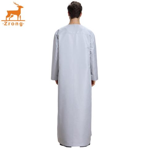 Zrong TH808 Laki-laki Modis Muslim Arab Timur Tengah Lengan Panjang Polos Warna Robe (Grey)-Internasional 3