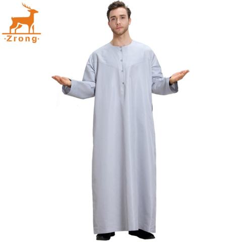 Zrong TH808 Laki-laki Modis Muslim Arab Timur Tengah Lengan Panjang Polos Warna Robe (Grey)-Internasional 2