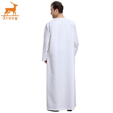 Zrong TH808 Pria Fashion Muslim Arab Timur Tengah Warna Solid Lengan Panjang Robe (Putih)-Intl 3
