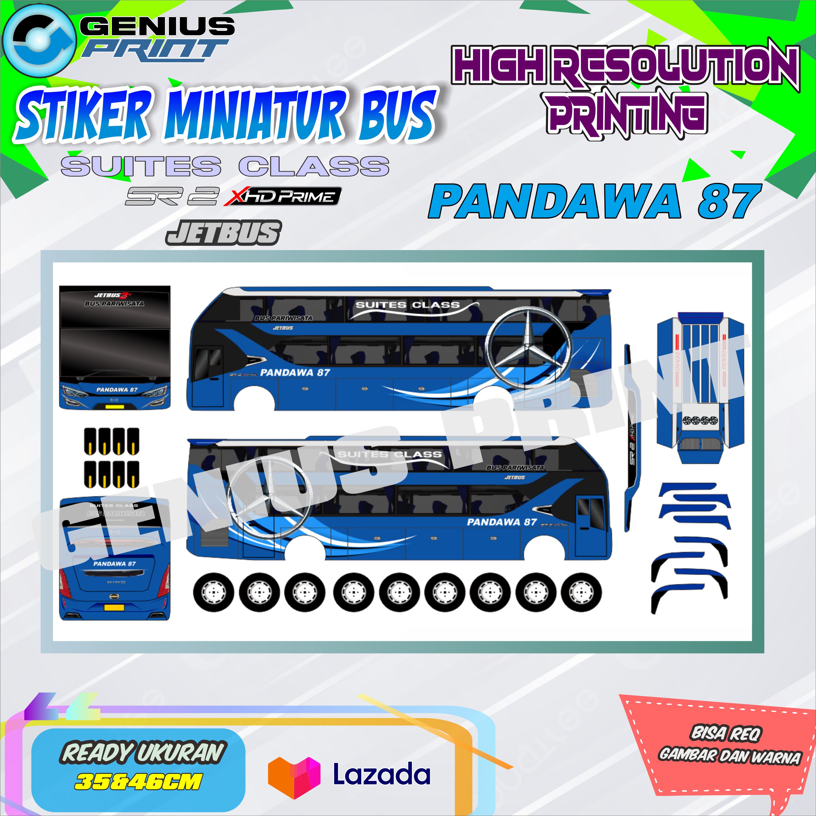 Stiker A3 Miniatur Bus Suites Class Livery Sinar Jaya Handoyo