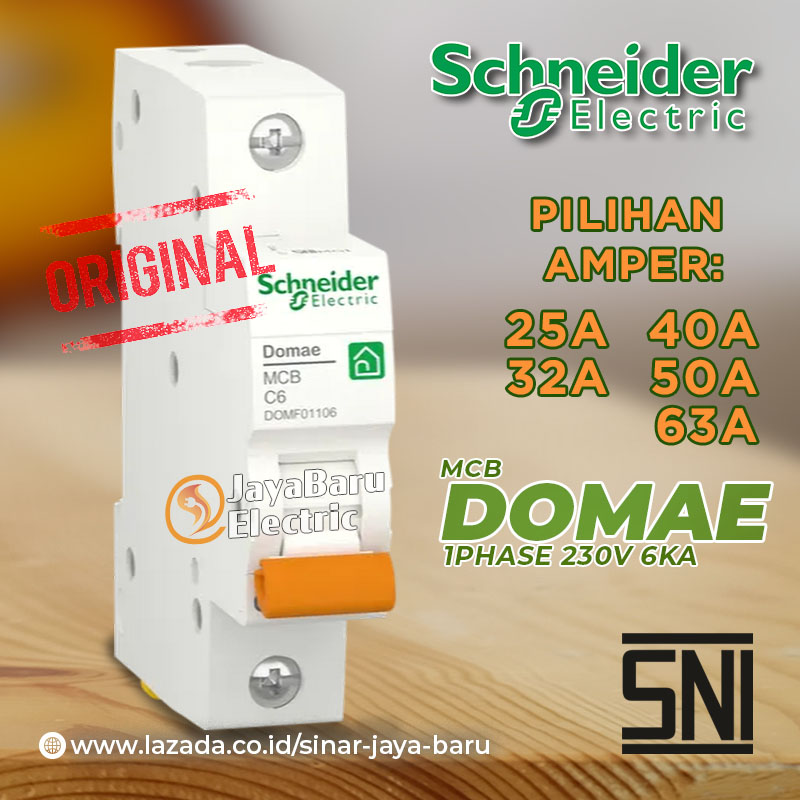 MCB Schneider Domae 1P 1Phase 1Pole 25A 32A 40A 50A 63A 6kA SNI