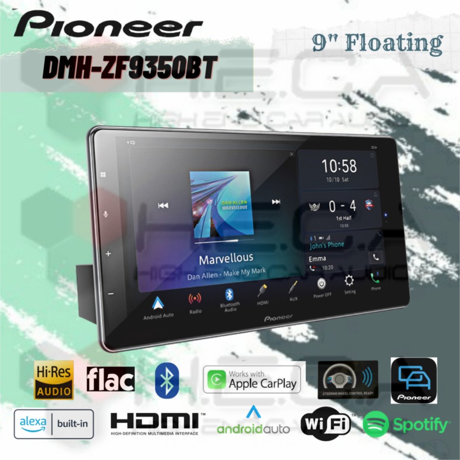 Pioneer DMH ZF9350BT Floating Head Unit 9 Inch Single Din Layar Tape