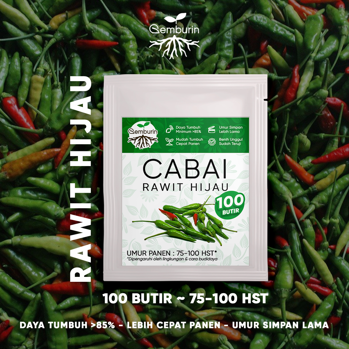 Benih Cabai Rawit Hijau F1 Cabe Super 100 Biji Pedas Bibit Sayuran