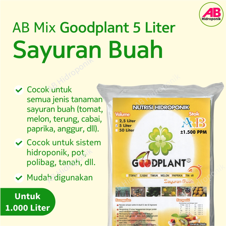 AB Mix Nutrisi Hidroponik Sayuran Buah Goodplant 5 Liter Lazada Indonesia