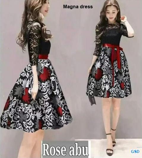 Wowkeren-Dress pendek wanita / dress korea / baju brokat terbaru / terusan rok batik fit L / Magna dress Rose