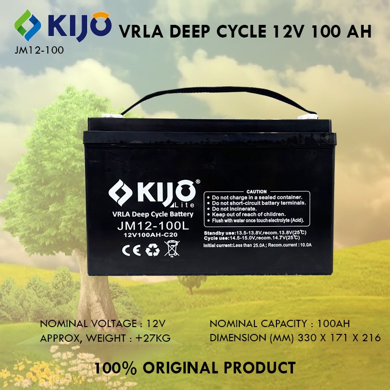 KIJO AKI KERING UPS SOLAR PANEL VRLA DEEP CYCLE LITE 12V 100AH BATTERY