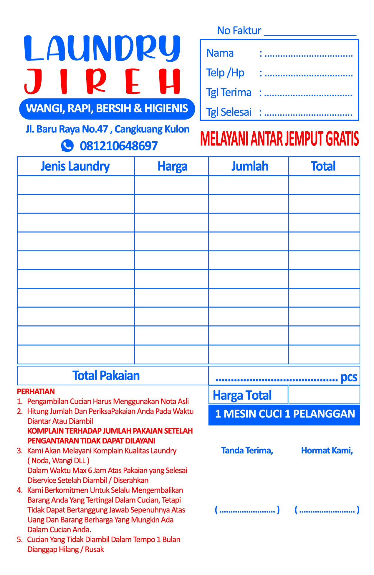 Nota Laundry Ply Custom Nama Ukuran Folio Nota Custom Nota