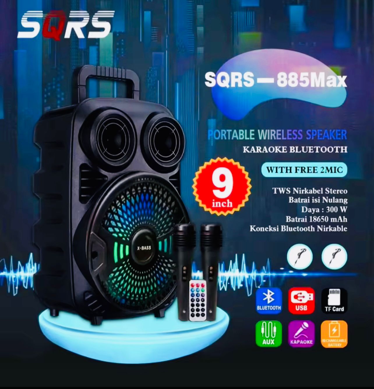 Speaker Bluetooth Karaoke Extra Bass Ukuran Jumbo Inch Gratis Mic