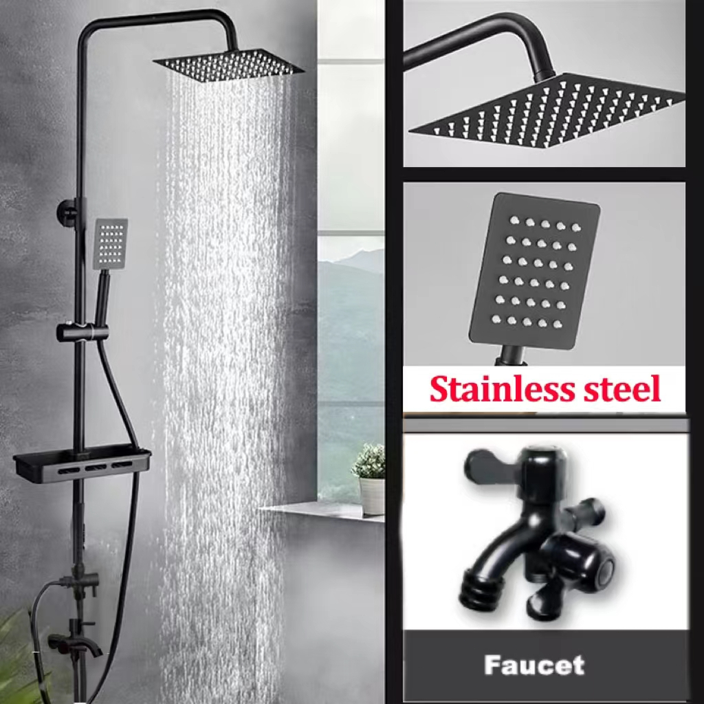 Shower Set Fungsi Panas Dingin Dengan Faucet Hitam Kepala Shower