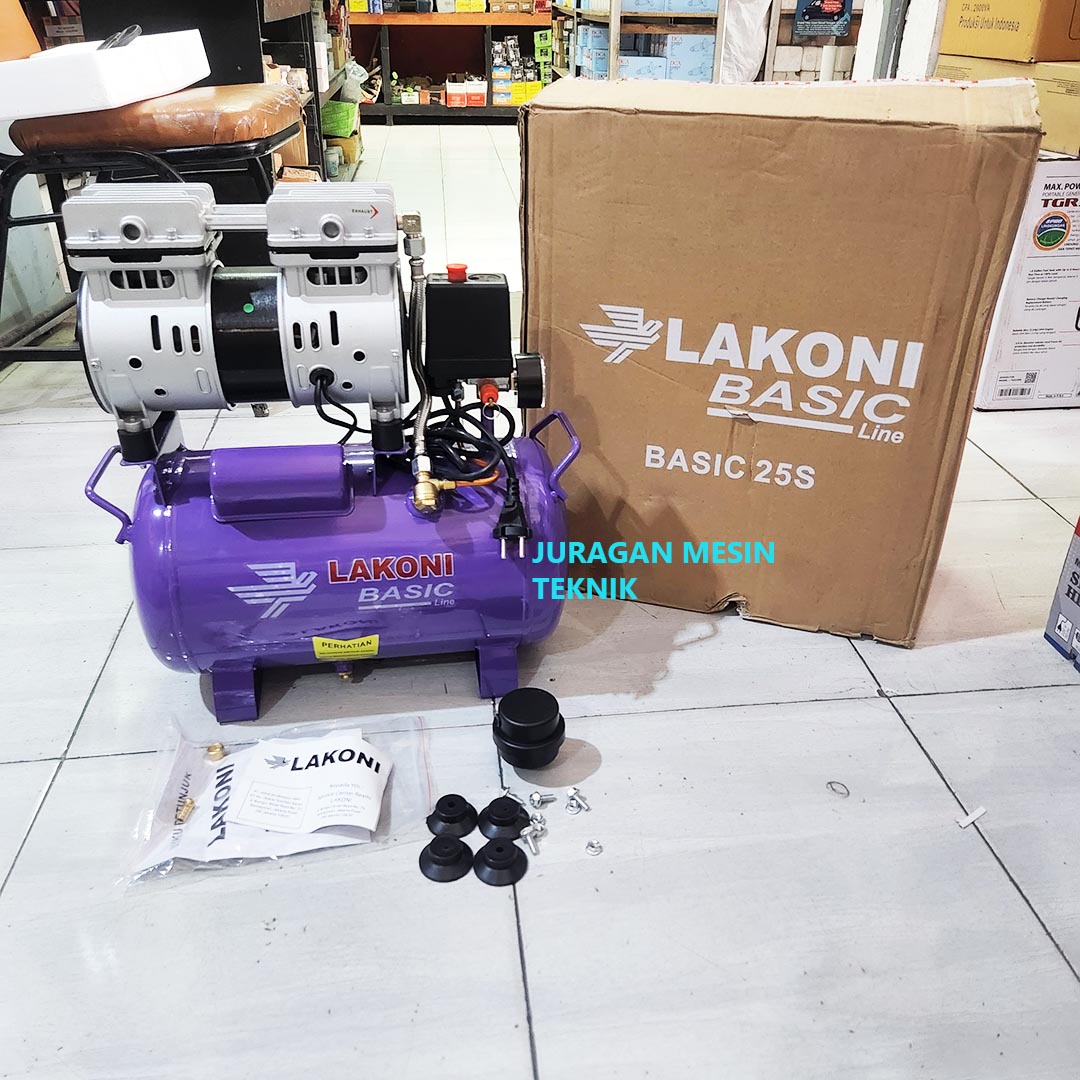 PAKET KOMPRESOR LAKONI BASIC 25S Kompresor Angin 3 4HP Tanpa Oli 24