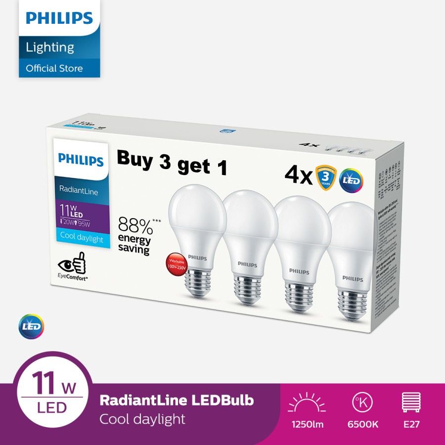 Lampu Philips RadiantLine Multipack LEDBulb 11W 6500K Putih LED Bohlam