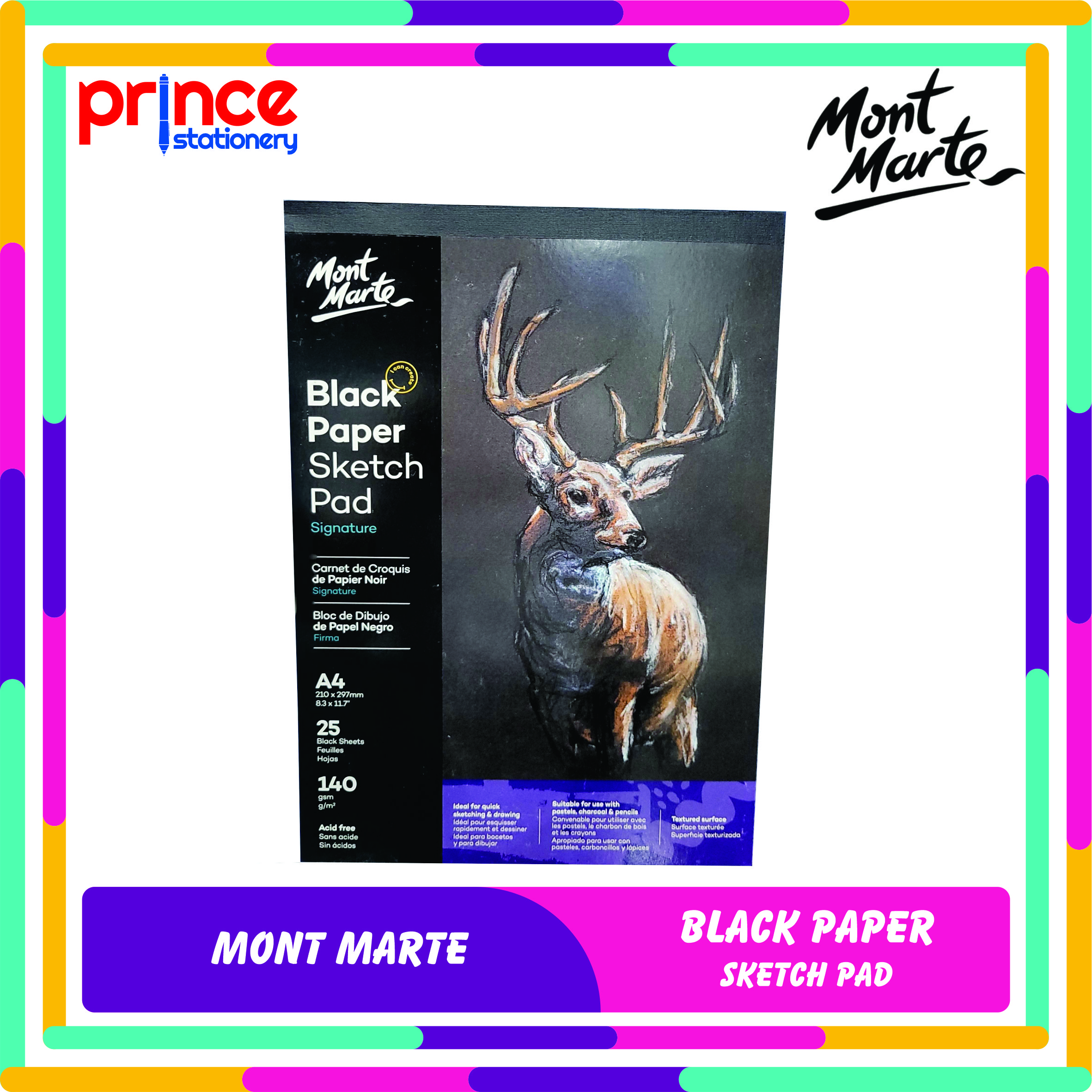 Mont Marte Black Paper Sketch Pad Gsm Kertas Sketsa Hitam