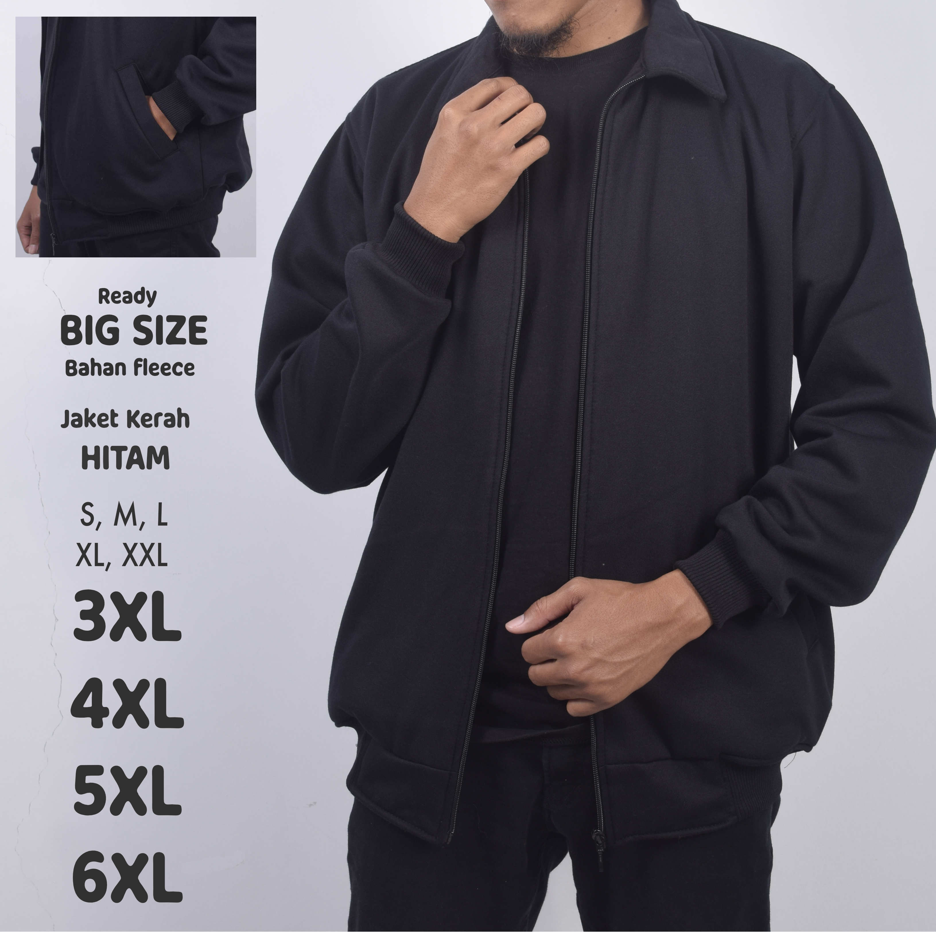 Jaket Kerah Hitam Pria Jumbo Big Size S M L Xl Xxl Xl Xl Xl Xl