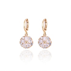 18 K Emas Asli Platinum Plating Halus Zircon Earrings-Intl