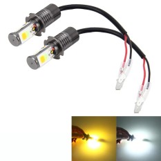 2 PCS H3 6W 400LM Car LED Three-side COB Chips Bulb Fog Light Lamp Replacement, (White Light+Yellow Light) - intl