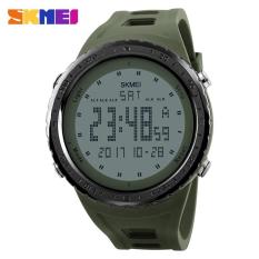 2017 Busana Pria Olahraga Watches Countdown Chrono Double Time EL Lampu Digital Jam Tangan 50 M Tahan Air SKMEI Watch 1246 -Hijau Tentara-Intl