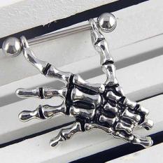 2 Pcs Populer 14g Hand Shield Nipple Bar Cincin Punk Skeleton Skull Body Jewellery Silver