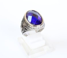 Ayodhya Cincin Batu King Safir Biru Titanium Silver Impor 007 - Cincin Pria