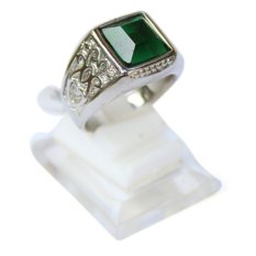 Ayodhya Cincin Batu Zamrud Emerald Hijau Titanium Silver Etnic Impor 002 - Cincin Pria