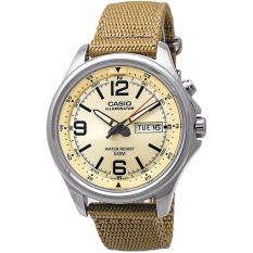 CASIO MTP-E201-9BVDF - Analog - Illuminator - Jam Tangan Pria - Bahan Tali Canvas - Beige