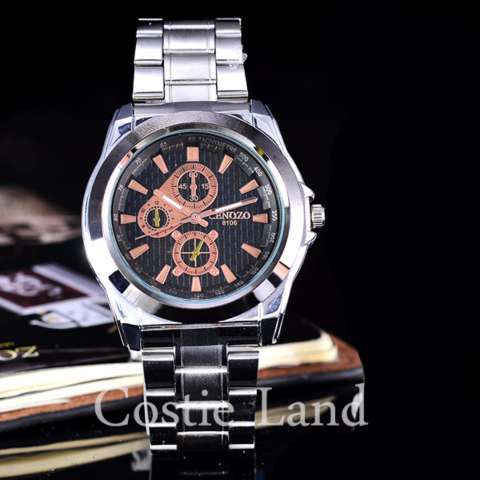 Cenozo - Jam Tangan Pria - Body Silver - Black/RoseGold Dial - Stainless Steel